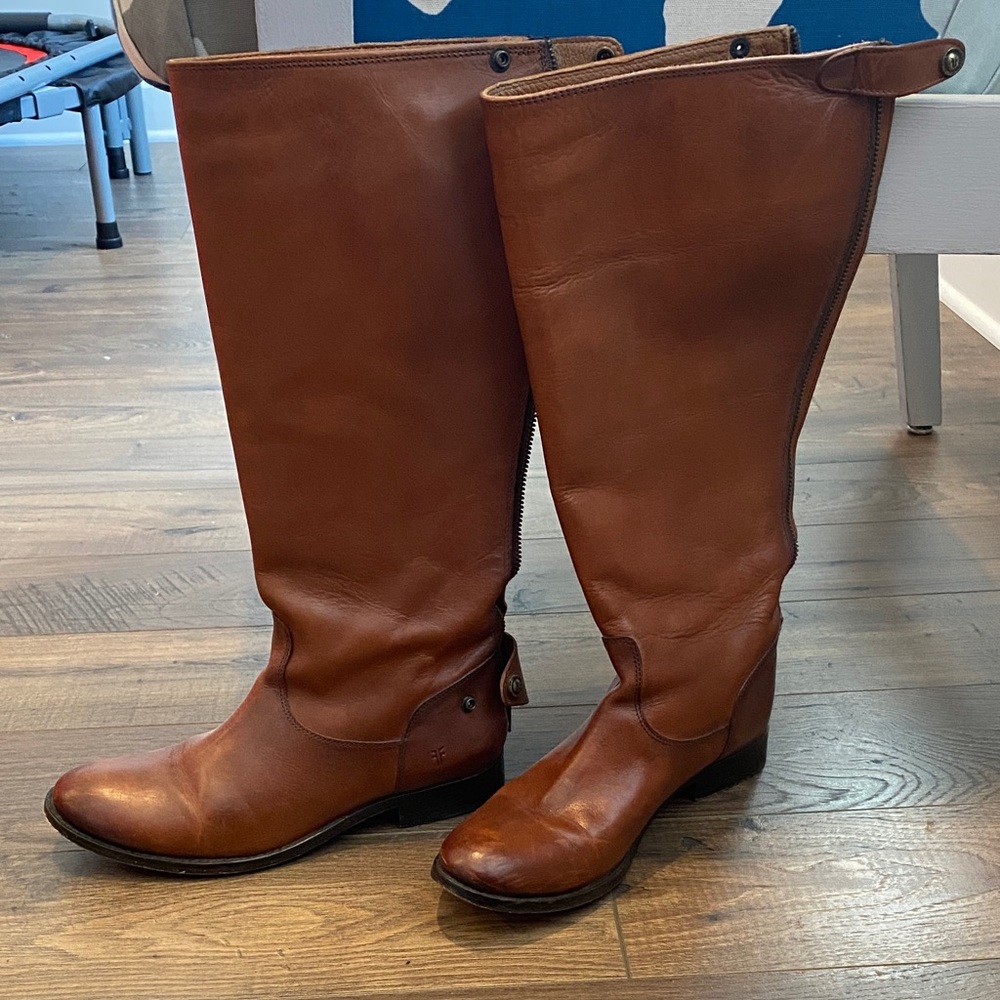 Frye Cognac Leather below the knee boots